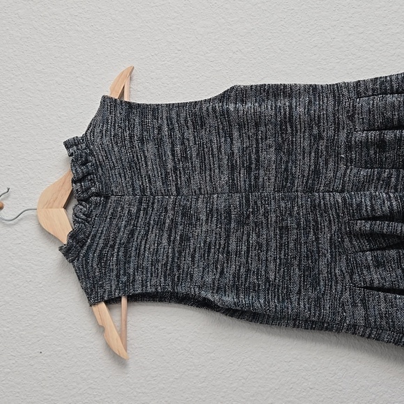 Ganni Anthropologie Pinnacle Tweed Knit Ruffle Mock Neck Fit and Flare Dress LP - Picture 6 of 11